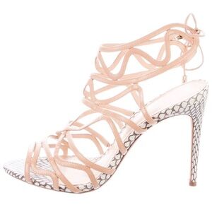 ALEXANDRE BIRMAN Nude Strappy Gladiator Leather & Snakeskin Cage Heeled Sandals